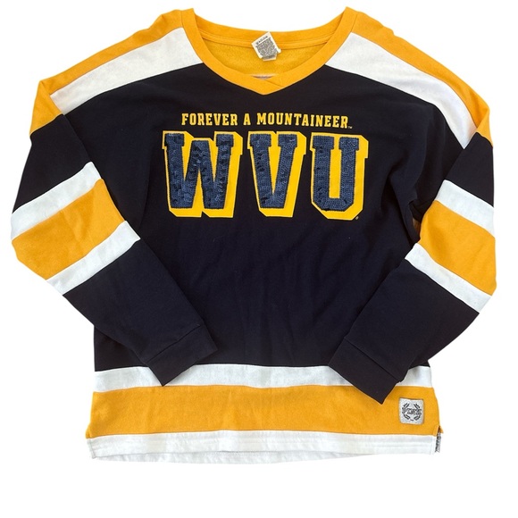 PINK Victoria's Secret Tops - WVU  Navy & Gold Long-Sleeve Rugby Shirt